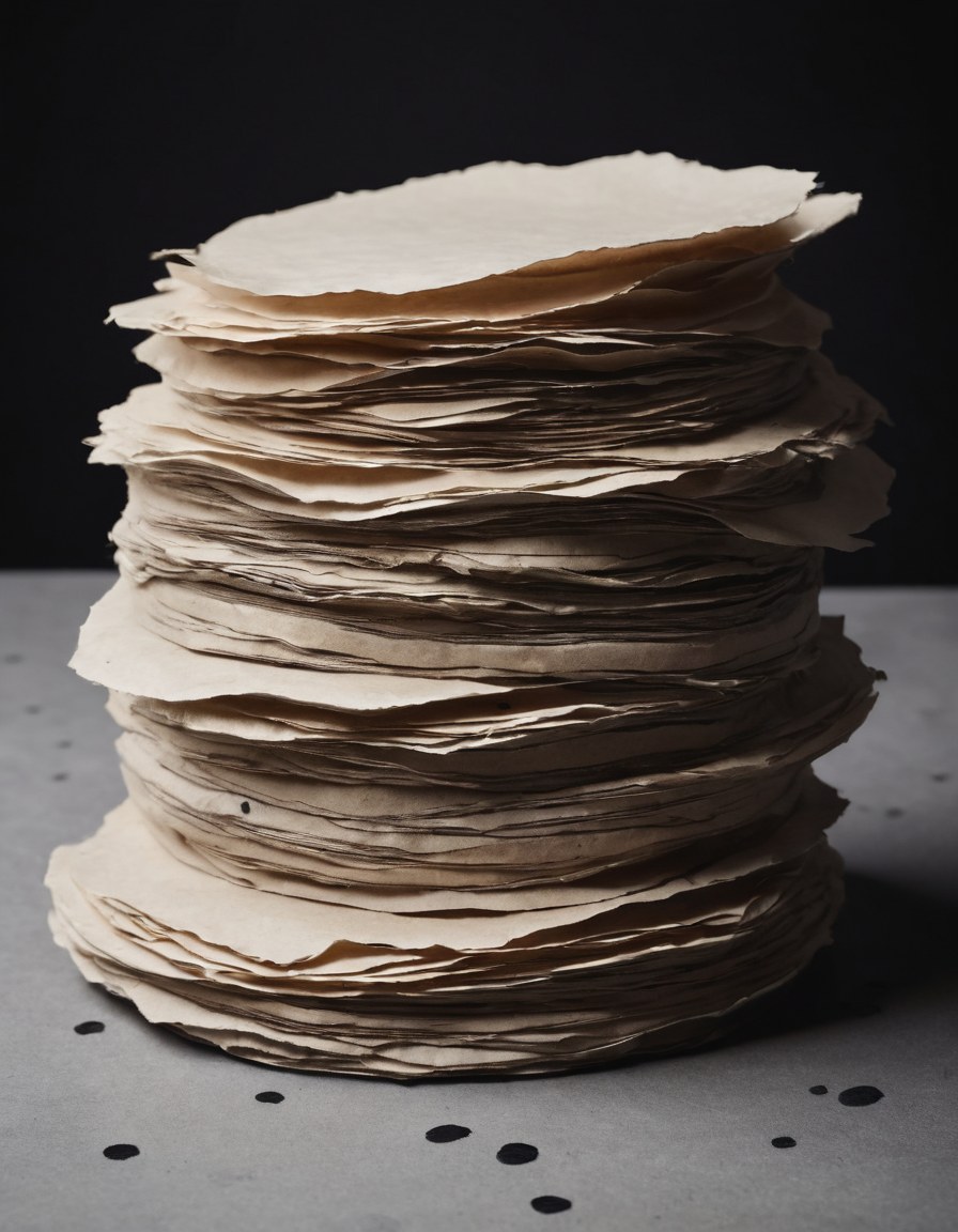 Rumas de papel reciclado con orillas irregulares y marcas de registro