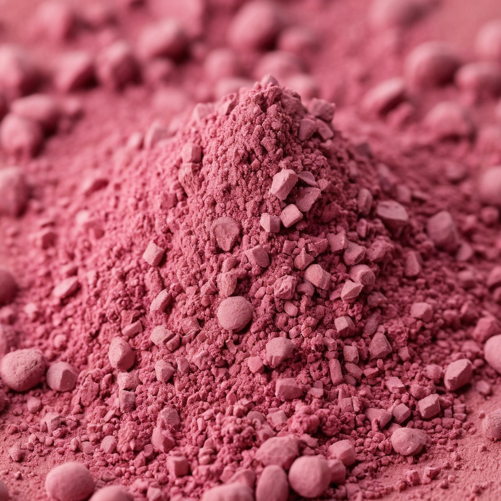 Montoncito de pigmento suelto rosa palo cernido sobre piedra cálida