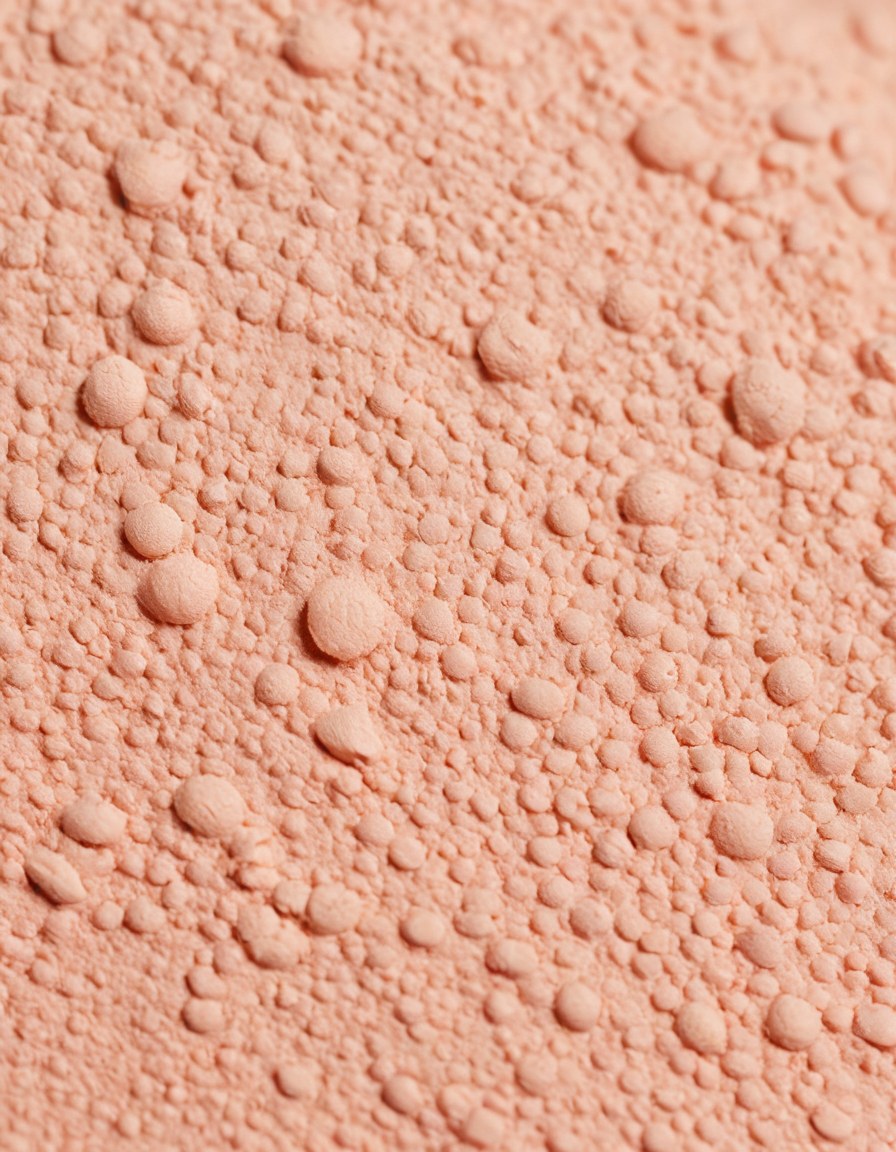Macro de textura cosmética luminosa color piel con polvo fino asentado encima