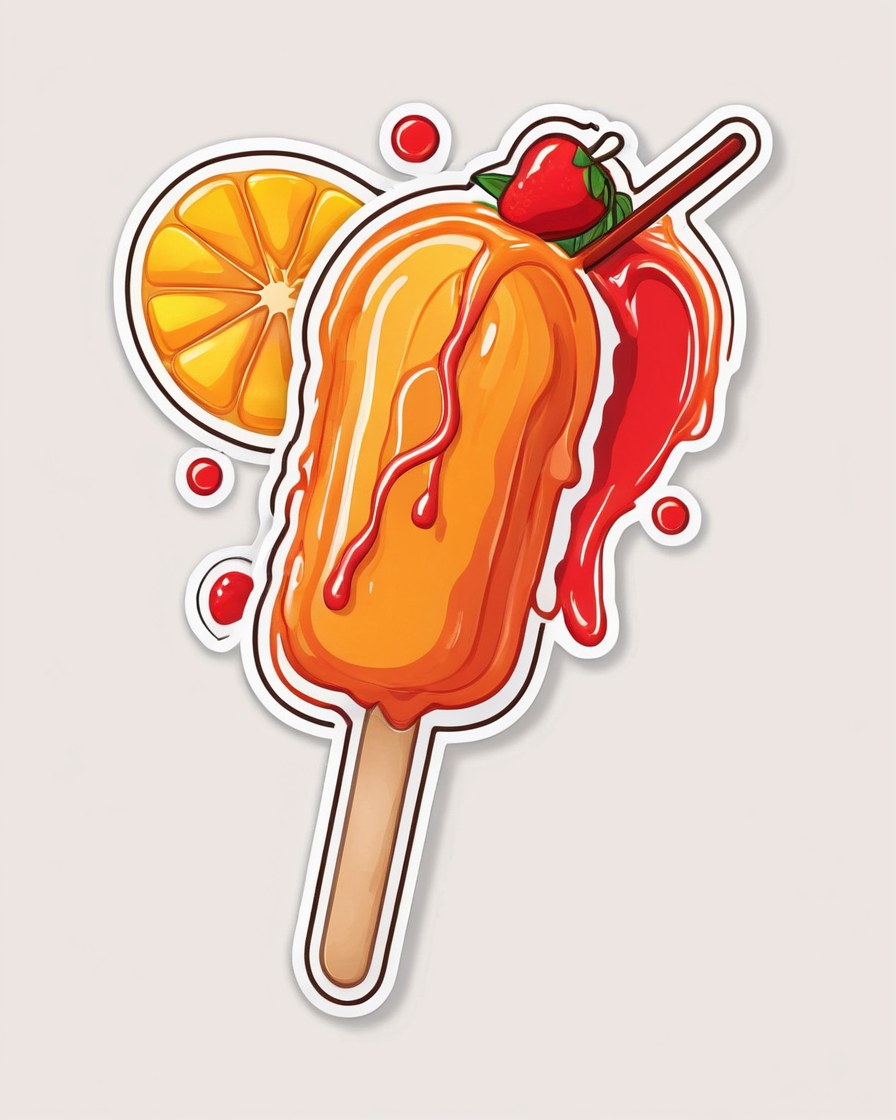 Paleta de mango con salsa de chamoy y rebanadas de fruta