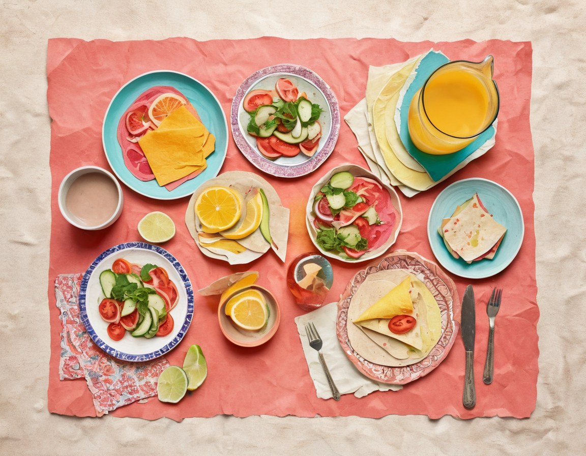 Mesa servida con platos de comida balanceada y una jarra de agua fresca