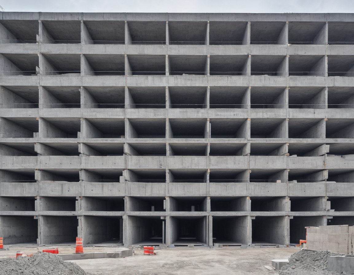 Estructura de concreto de seis niveles en obra negra, con columnas y losas de entrepiso a escuadra