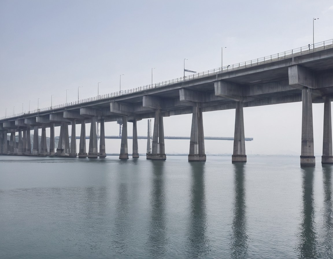 Pilas y cimbra de concreto de una estructura junto a un puente vehicular