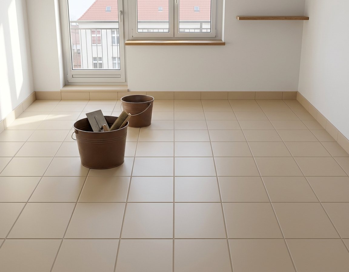 Piso de porcelanato recién colocado durante una remodelación en Ciudad de México