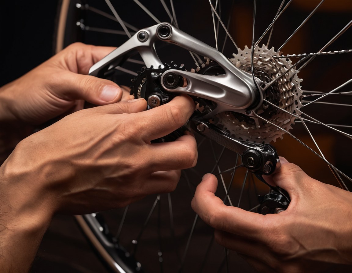 Mecánico de bicicletas ajustando transmisión en taller de Ciudad de México