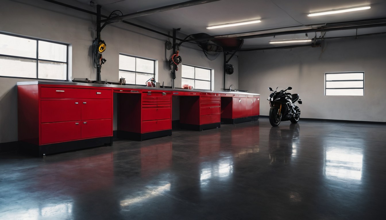 Taller de motos en Ciudad de México — interior de taller profesional con motocicleta en elevador