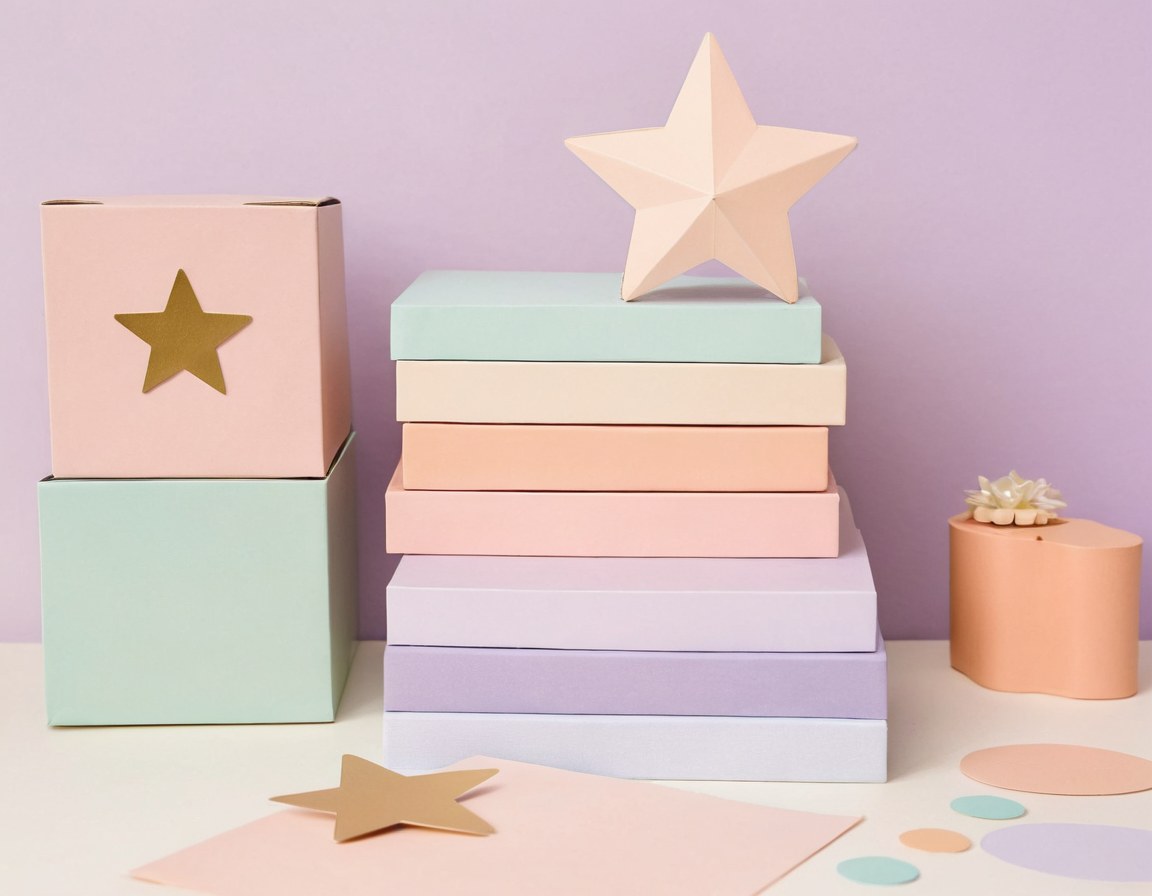 Mesa del taller con cajas listas para entregar y muestras de color