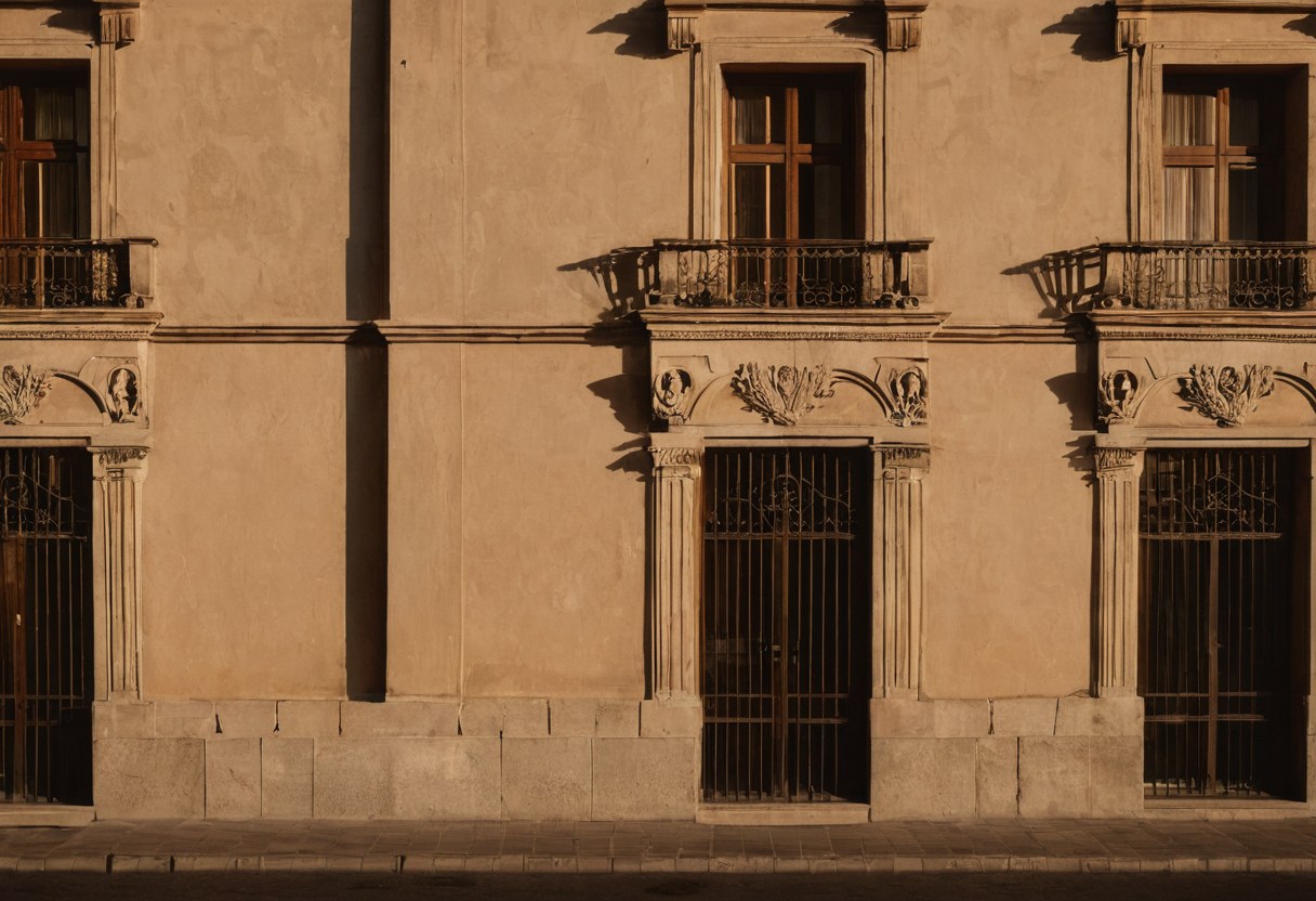Esquina del edificio de oficinas al atardecer