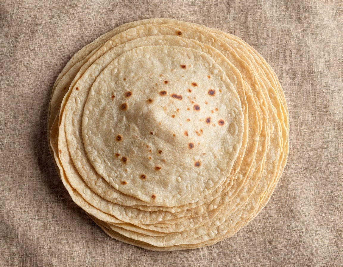 Torre de tortillas hechas a mano sobre una servilleta de lino