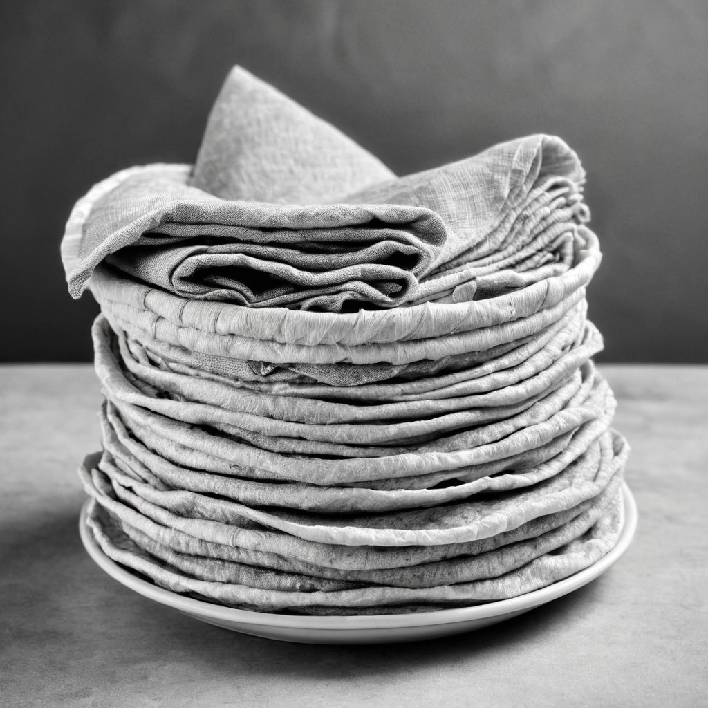 Torre alta de tortillas cubiertas con una servilleta de tela