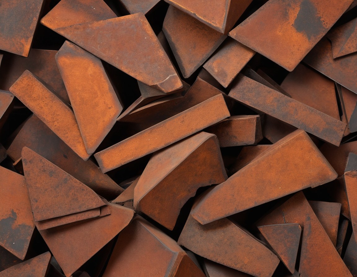 Recortes de acero con pátina de óxido apilados como muestra de material ferroso
