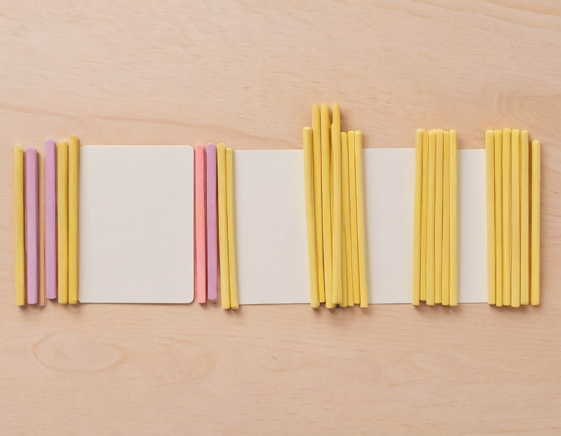 Regletas de colores y tarjetas en blanco acomodadas en filas