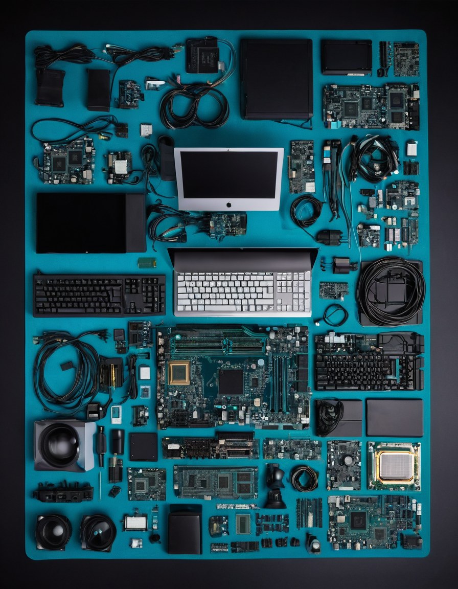 Componentes de computadora acomodados sobre un tapete antiestático oscuro