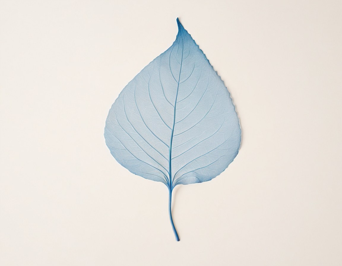 Sombra de hoja azul pálido proyectada sobre papel artesanal marfil