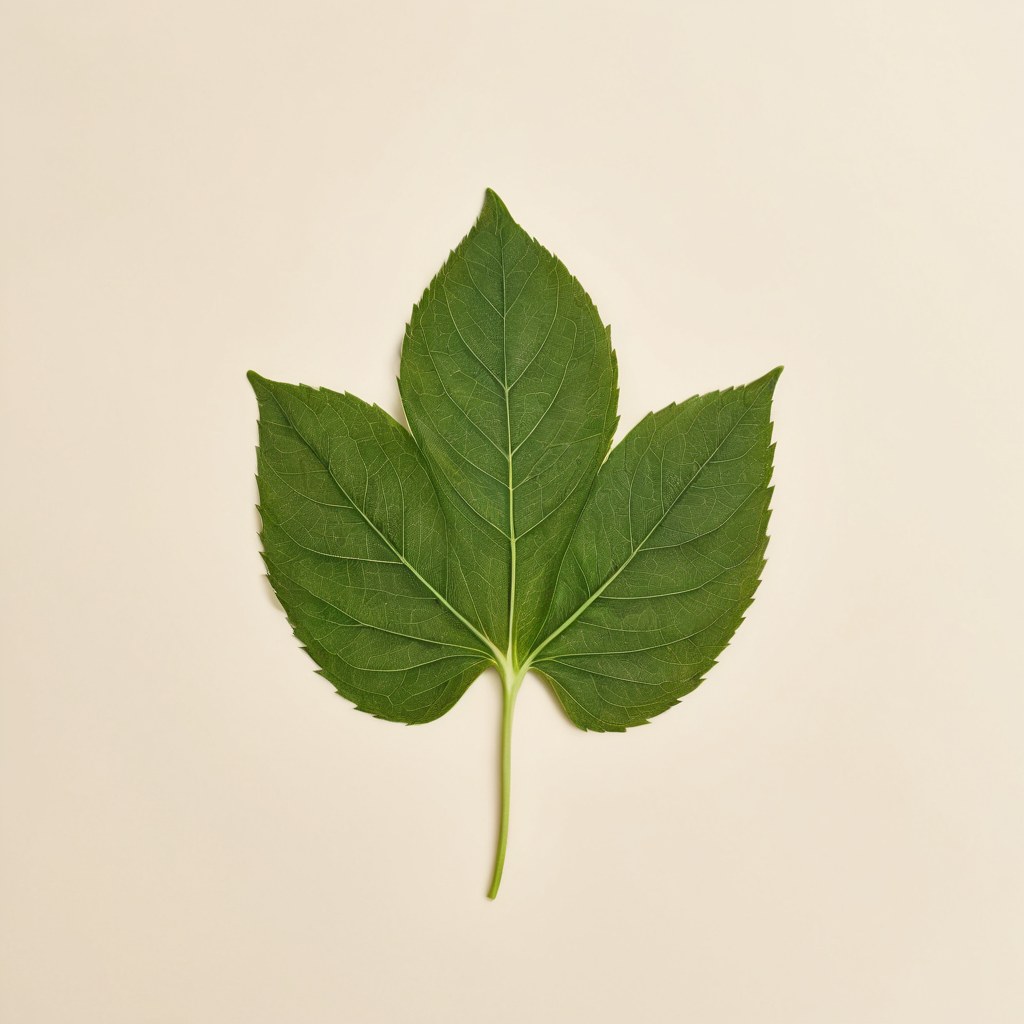 Hoja botánica fresca sobre papel marfil