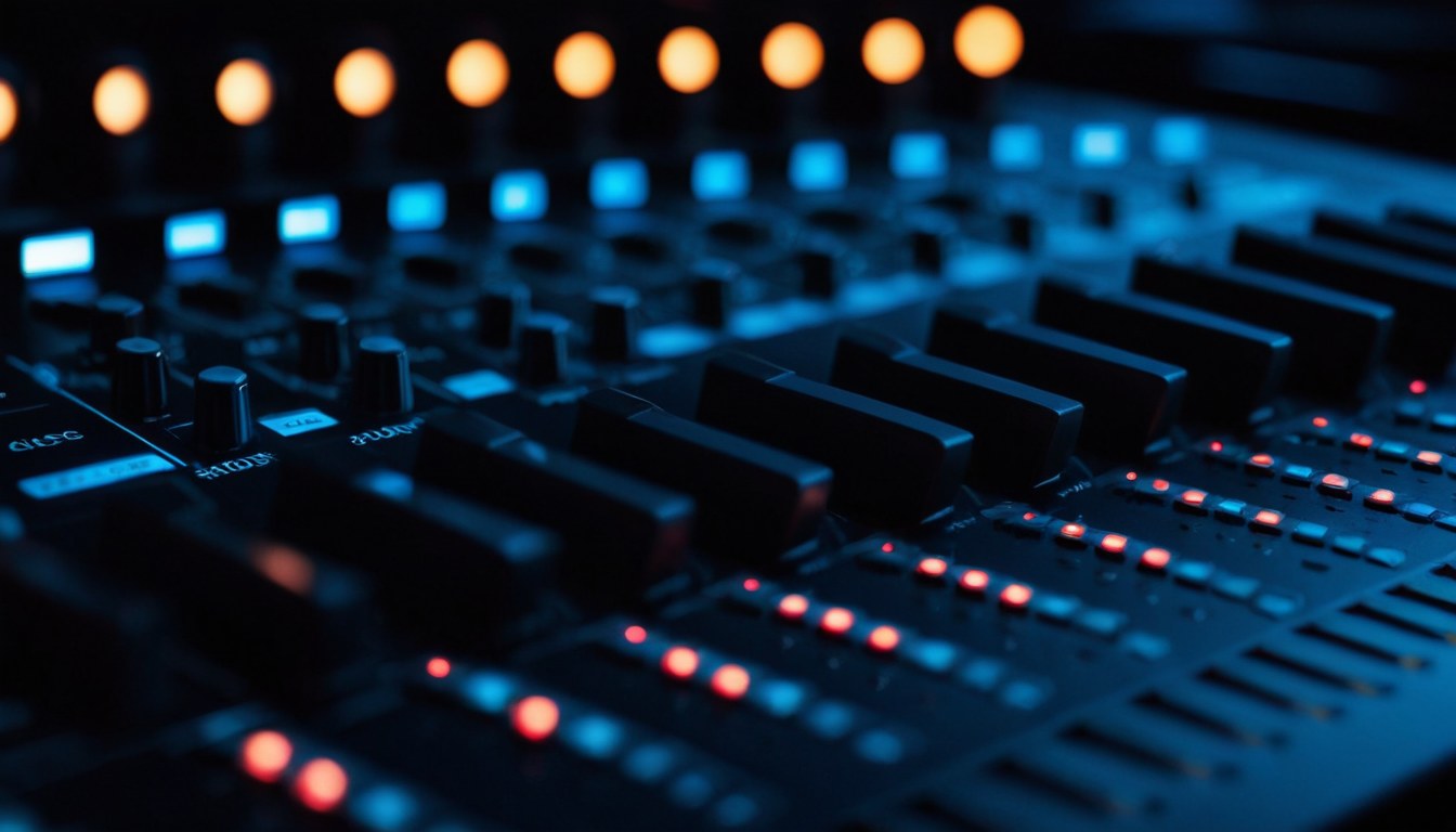Luces tenues de una consola de mezcla