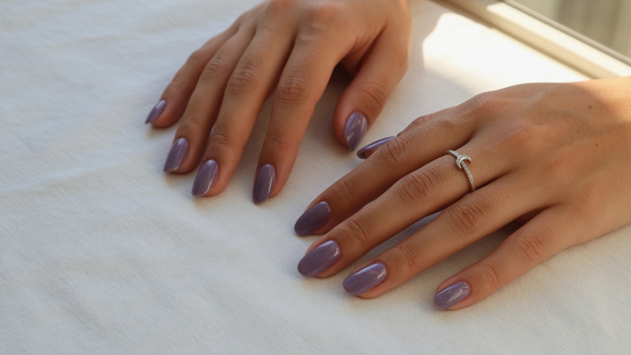 Manos elegantes con manicure semipermanente en tonos lavanda