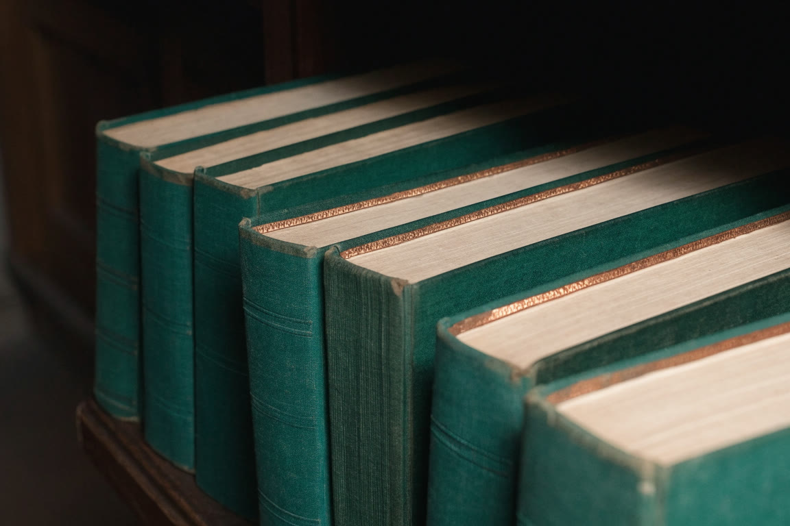Lomos de libros de protocolo encuadernados en tela verde