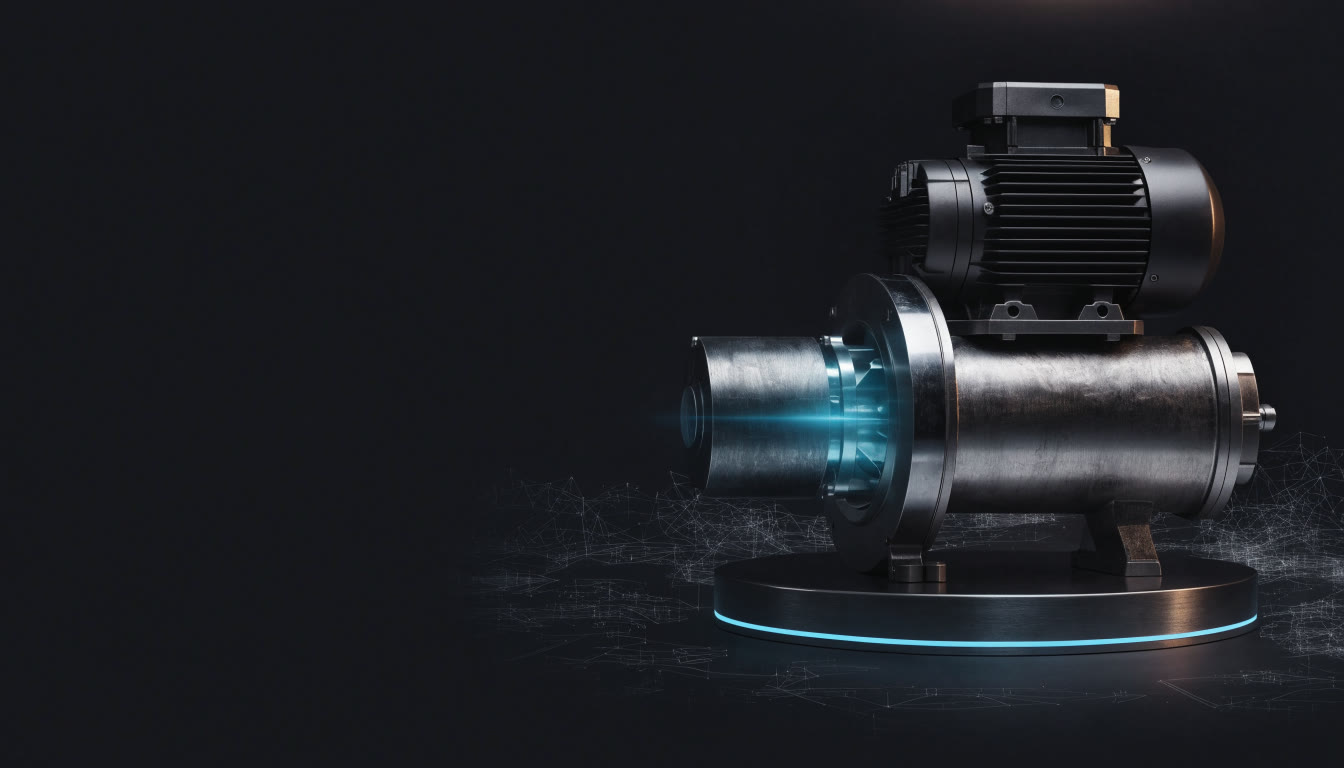 Bomba centrífuga de agua con motor eléctrico sobre una base iluminada