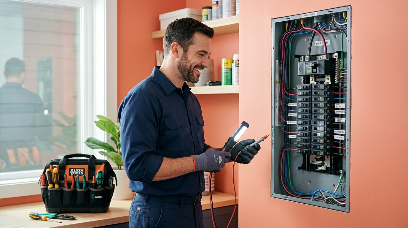 Electricista profesional en Ciudad de México revisando una instalación eléctrica