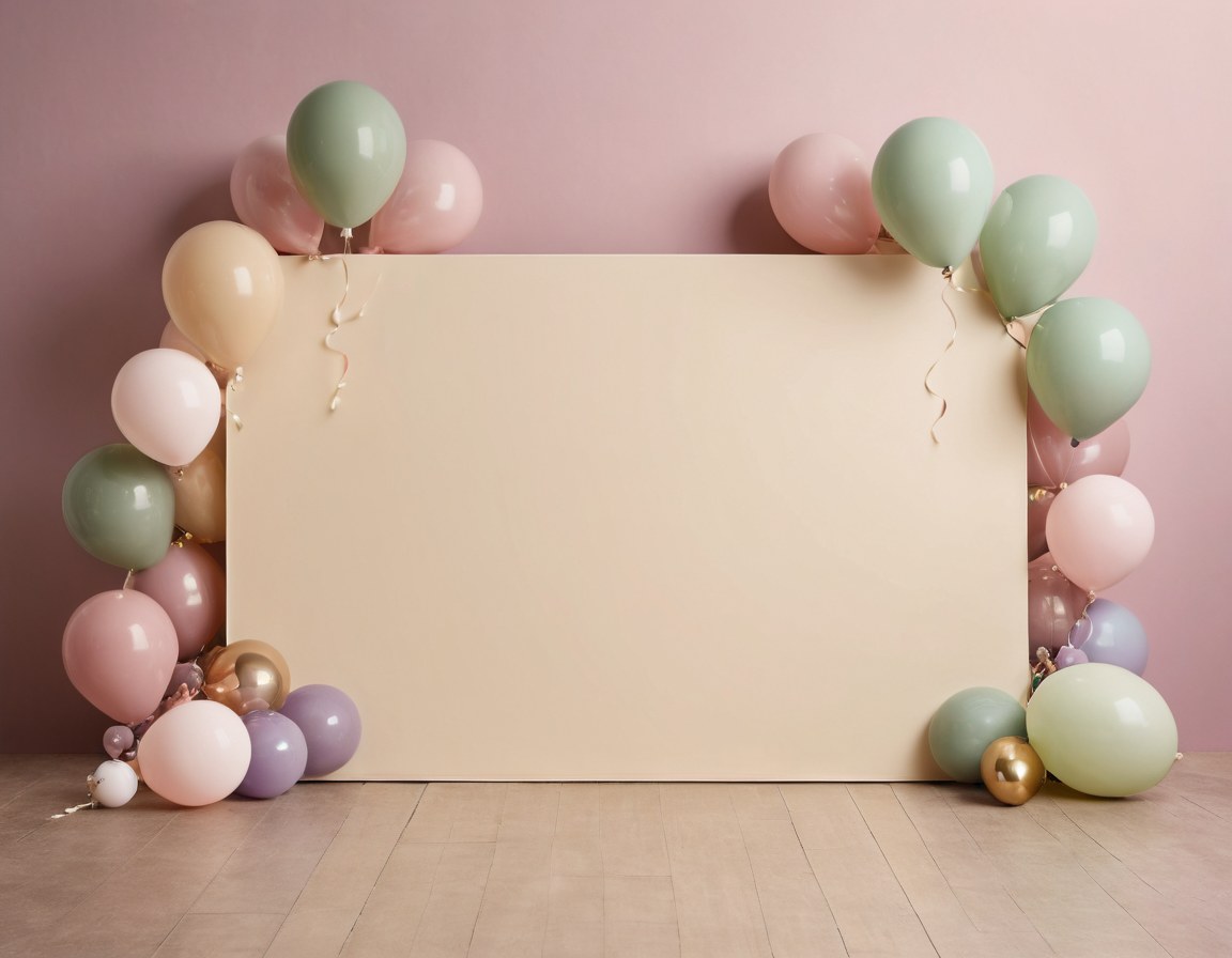 Panel liso enmarcado por globos, listo para personalizar