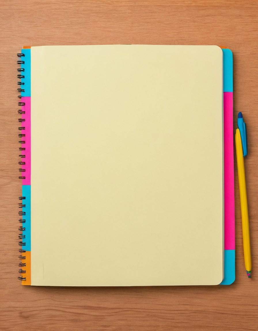 Cuaderno abierto en blanco con los cantos de las hojas teñidos de colores