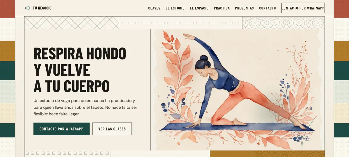Vista parcial de un sitio «Tu Negocio» para Estudio de yoga