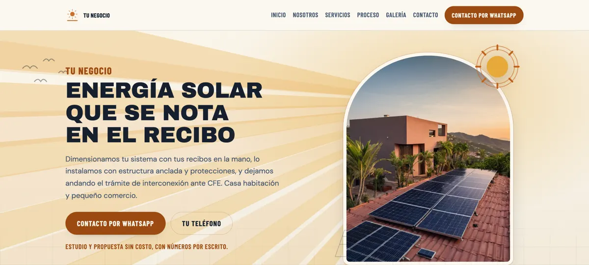 Vista parcial de un sitio «Tu Negocio» para Paneles solares