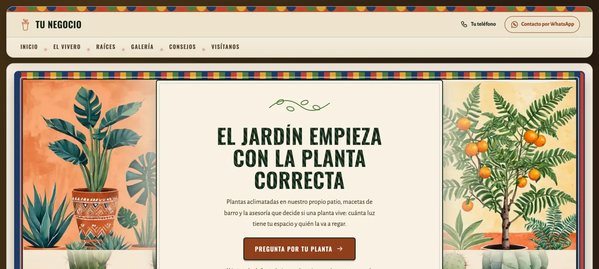 Vista parcial de un sitio «Tu Negocio» para Vivero y plantas