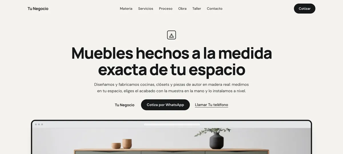 Vista parcial de un sitio «Tu Negocio» para Fabricación de muebles